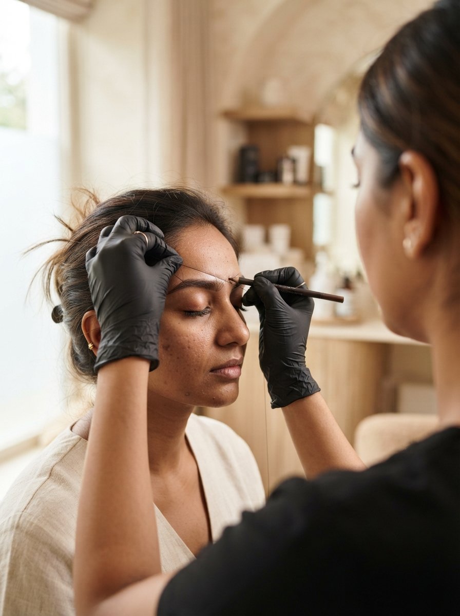 Brow mapping in progress at Brow Naturals, Kilpauk, Chennai